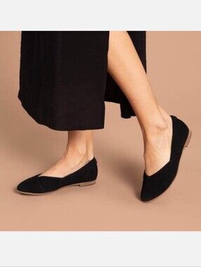 TOMS Women's Black Suede Pointed Jutti Neat Classic Almond Toe Flats Sz 8